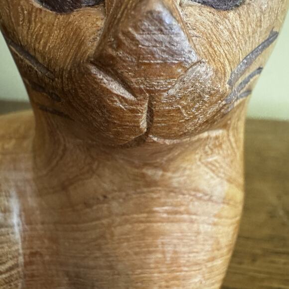Vintage Hand Carved Wood MCM Cat Statue Figurine Boho Rustic Mid Century Modern - Picture 10 of 16